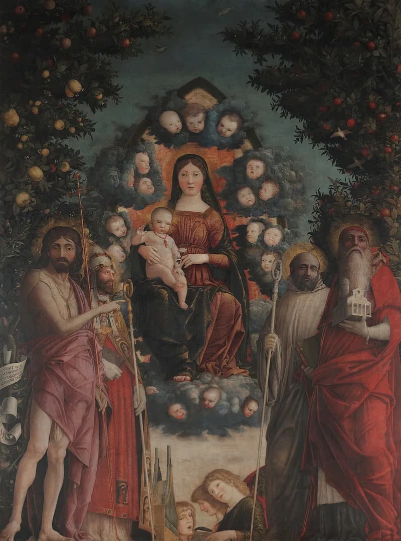 Vierge à l'Enfant sur le trône entre saint Jérôme, saint Augustin, quatre anges et deux chérubins