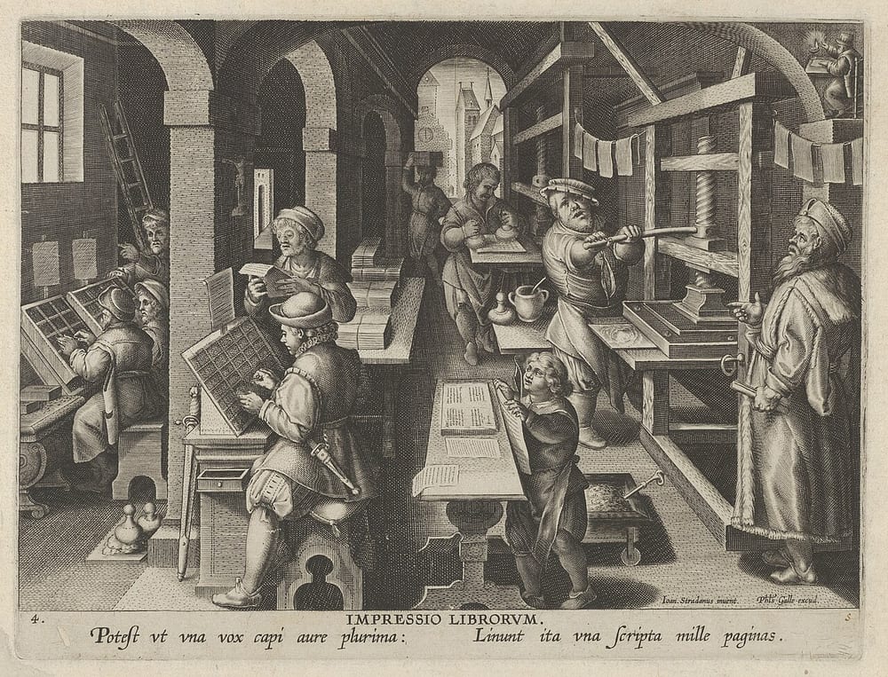 Atelier d’imprimerie de la Renaissance (Nova Reperta, d’après Stradanus)