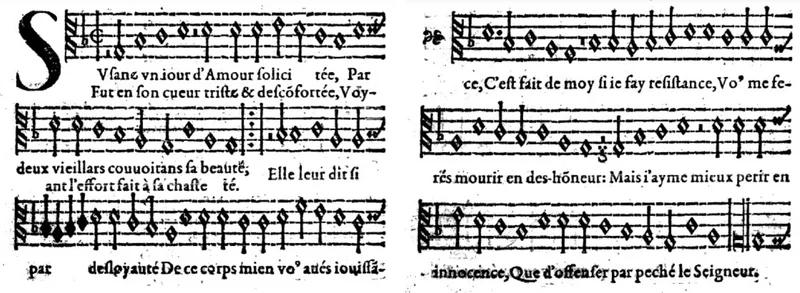 Partition ancienne de la partie de ténor de « Susanne un jour », de Didier Lupi Second.