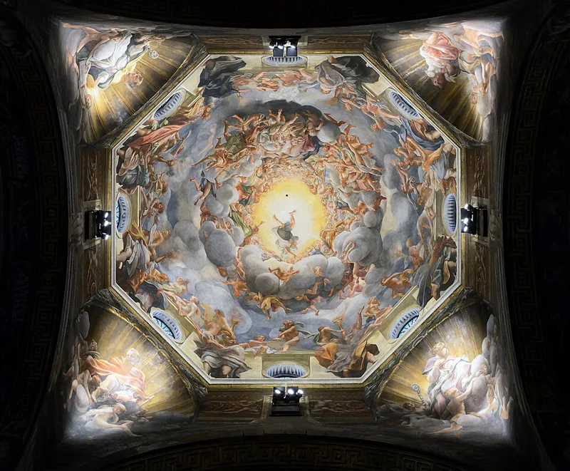 La coupole de la cathédrale de Parme, peinte à fresque par le Corrège