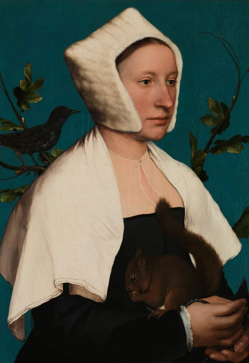Une dame à l'écureuil et à l'étourneau