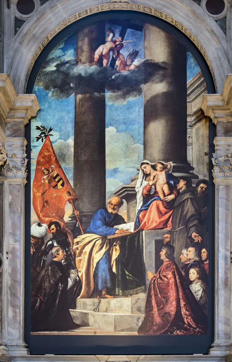 Le Retable Pesaro, ou Madone de Ca' Pesaro (Pala Pesaro), Tiziano Vecellio (Titien)