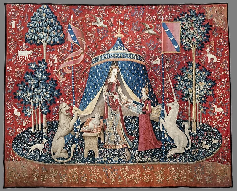 La Dame à la licorne — Tapisserie 'Mon seul désir' (6e pièce), Cartons attribués au Maître d'Anne de Bretagne
