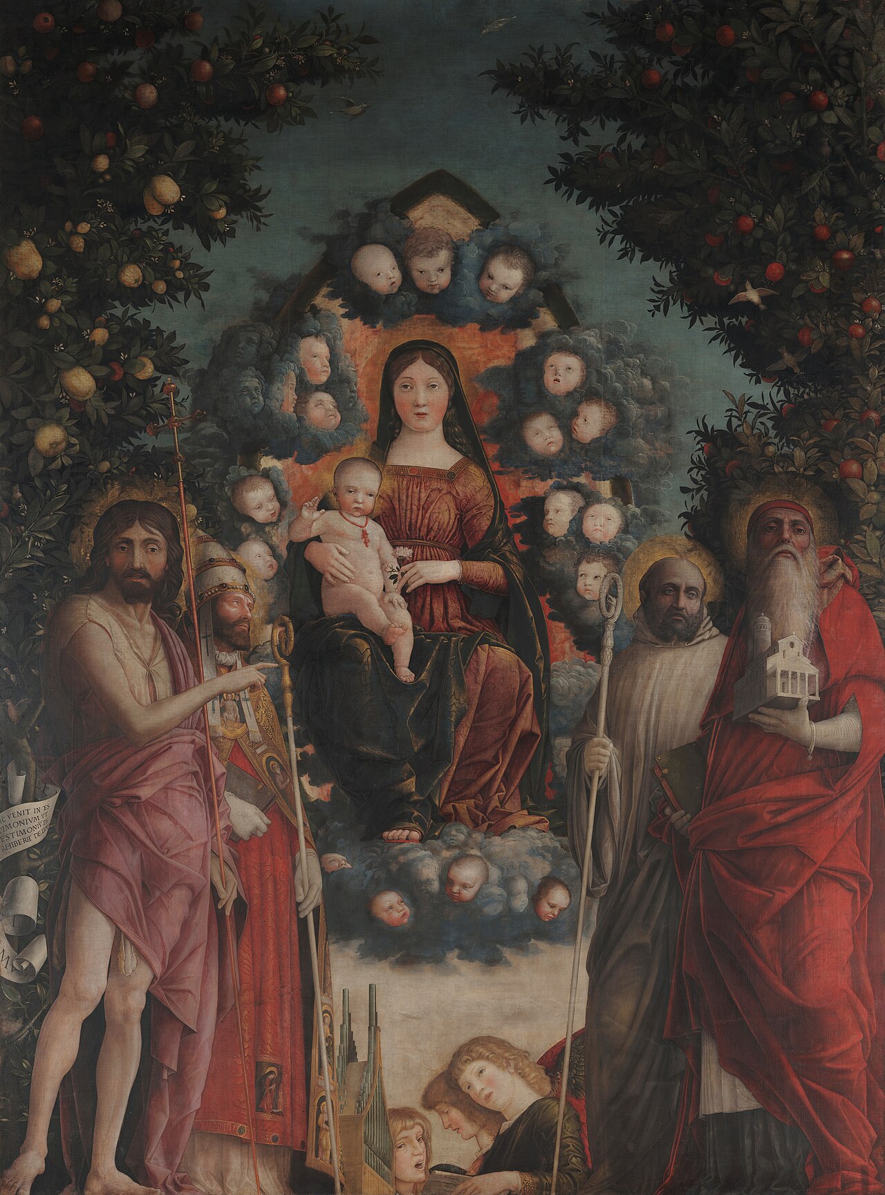 Vierge à l'Enfant sur le trône entre saint Jérôme, saint Augustin, quatre anges et deux chérubins